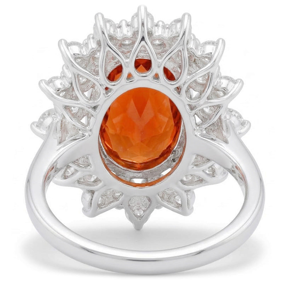 Mandarin Garnet With Natural Earth Mined Diamond ( Not Lab Grown )s 10.25 Ct Ring White Gold 14K