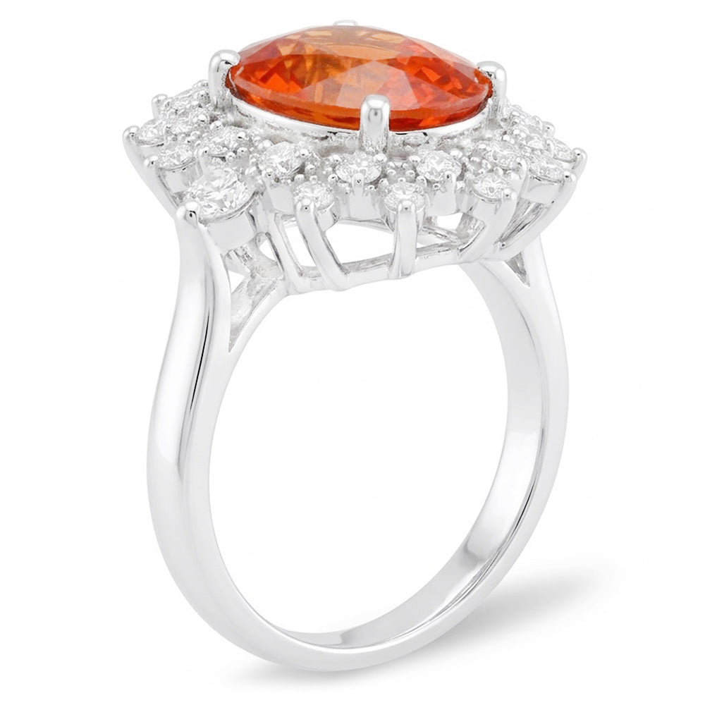 Mandarin Garnet With Natural Earth Mined Diamond ( Not Lab Grown )s 10.25 Ct Ring White Gold 14K