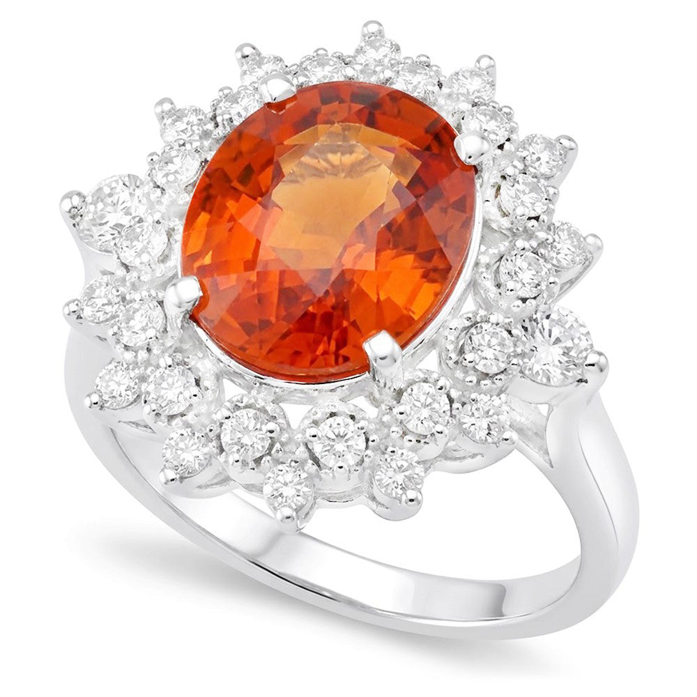 Mandarin Garnet With Natural Earth Mined Diamond ( Not Lab Grown )s 10.25 Ct Ring White Gold 14K
