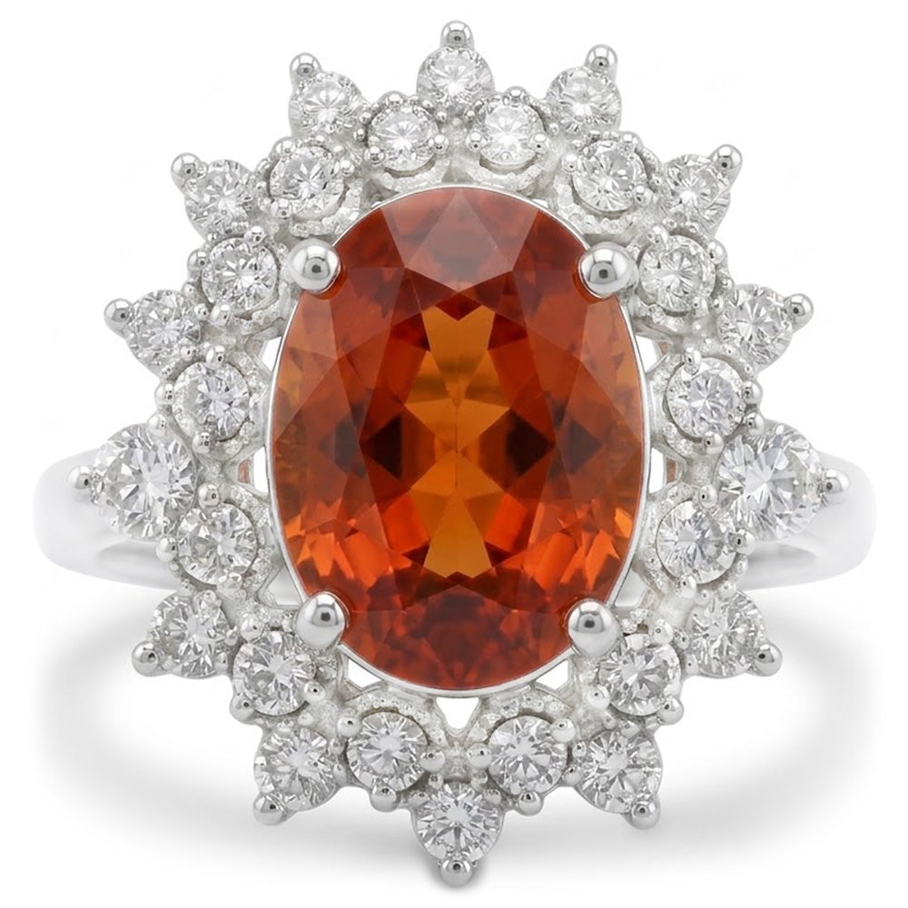 Mandarin Garnet With Natural Earth Mined Diamond ( Not Lab Grown )s 10.25 Ct Ring White Gold 14K
