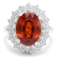 Mandarin Garnet With Natural Earth Mined Diamond ( Not Lab Grown )s 12.25 Ct Ring White Gold 14K