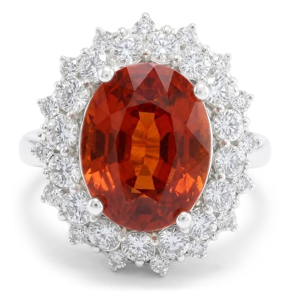 Mandarin Garnet With Natural Earth Mined Diamond ( Not Lab Grown )s 12.25 Ct Ring White Gold 14K