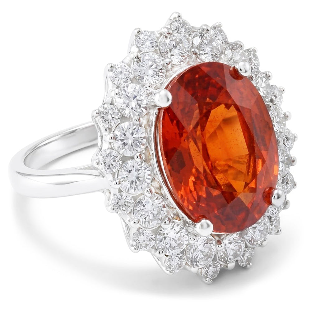 Mandarin Garnet With Natural Earth Mined Diamond ( Not Lab Grown )s 12.25 Ct Ring White Gold 14K