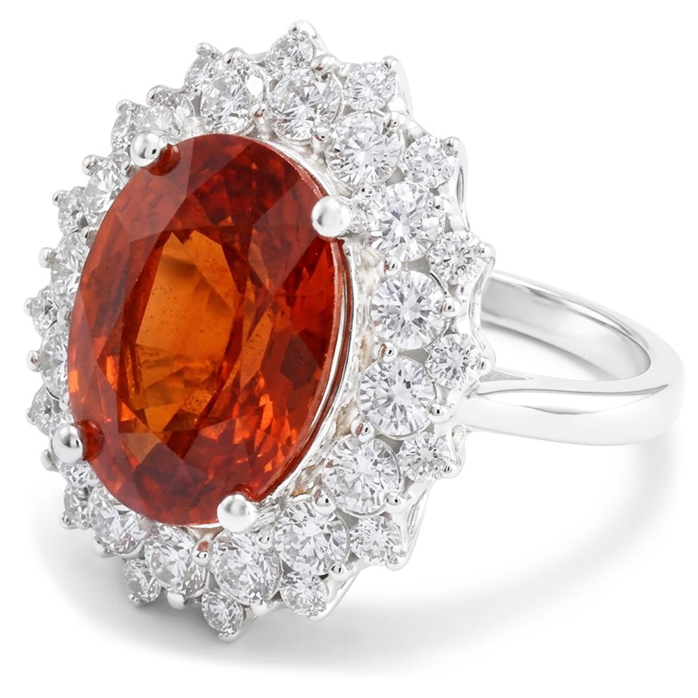 Mandarin Garnet With Natural Earth Mined Diamond ( Not Lab Grown )s 12.25 Ct Ring White Gold 14K