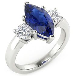 Marquise And Round Cut 2.50 Ct Sapphire And Natural Earth Mined Diamond ( Not Lab Grown )s Ring White Gold
