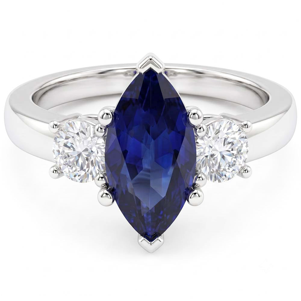 Marquise And Round Cut 2.50 Ct Sapphire And Natural Earth Mined Diamond ( Not Lab Grown )s Ring White Gold