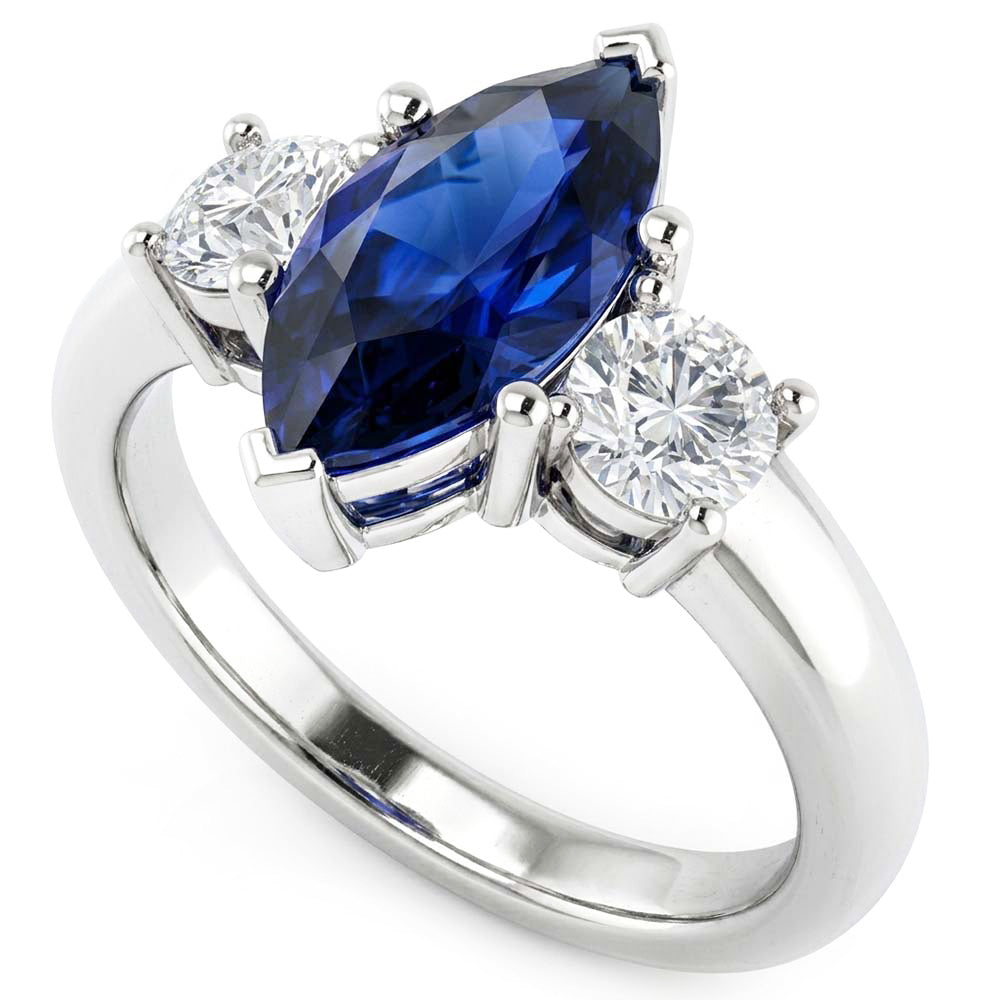 Marquise And Round Cut 2.50 Ct Sapphire And Natural Earth Mined Diamond ( Not Lab Grown )s Ring White Gold