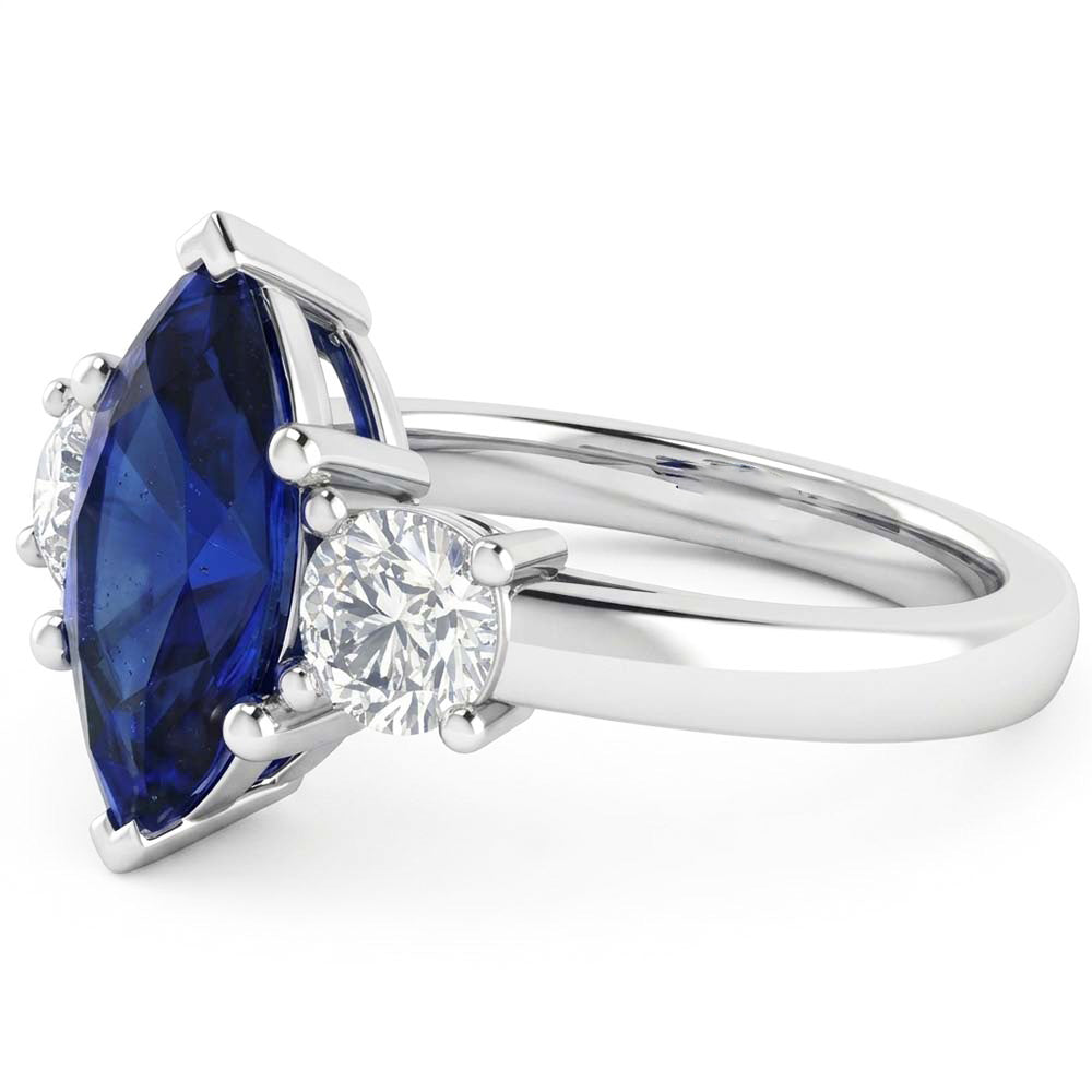 Marquise And Round Cut 2.50 Ct Sapphire And Natural Earth Mined Diamond ( Not Lab Grown )s Ring White Gold