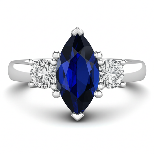 Marquise And Round Cut 2.50 Ct Sapphire And Natural Earth Mined Diamond ( Not Lab Grown )s Ring White Gold