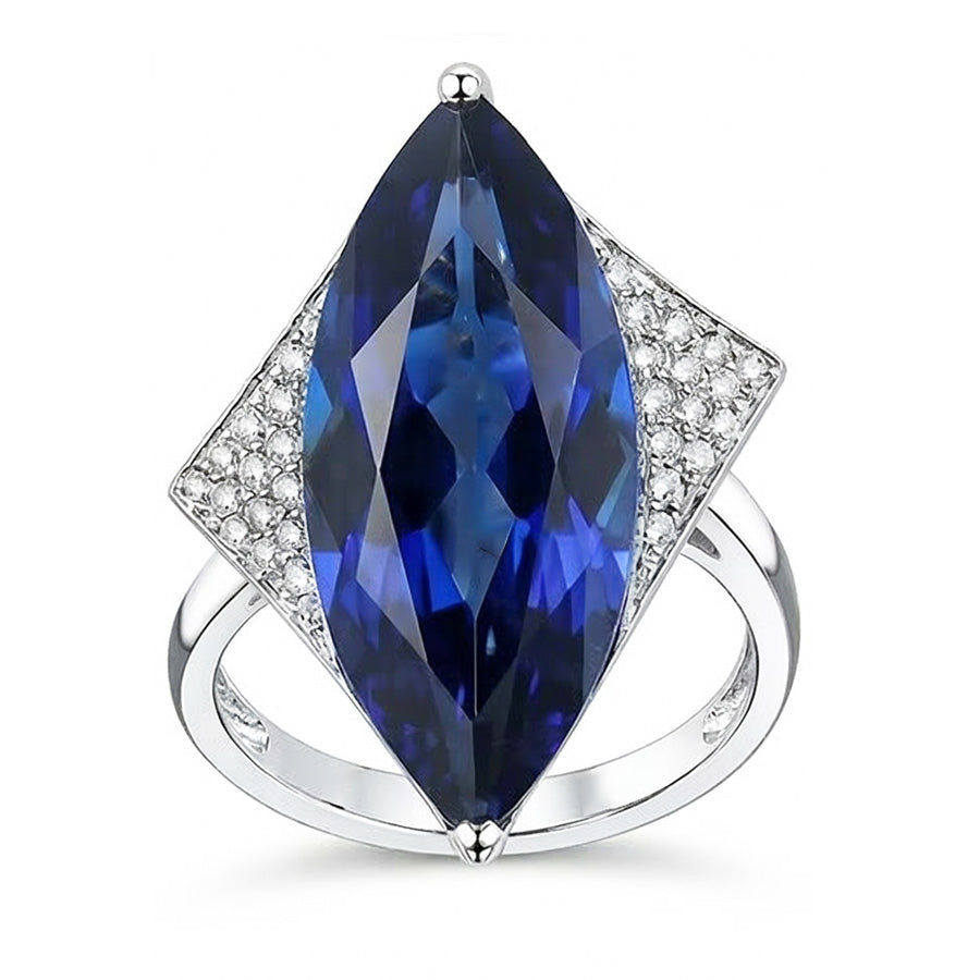 Marquise Blue Sapphire Engagement Ring With Small Natural Earth Mined Diamond ( Not Lab Grown )s 5.50 Carats
