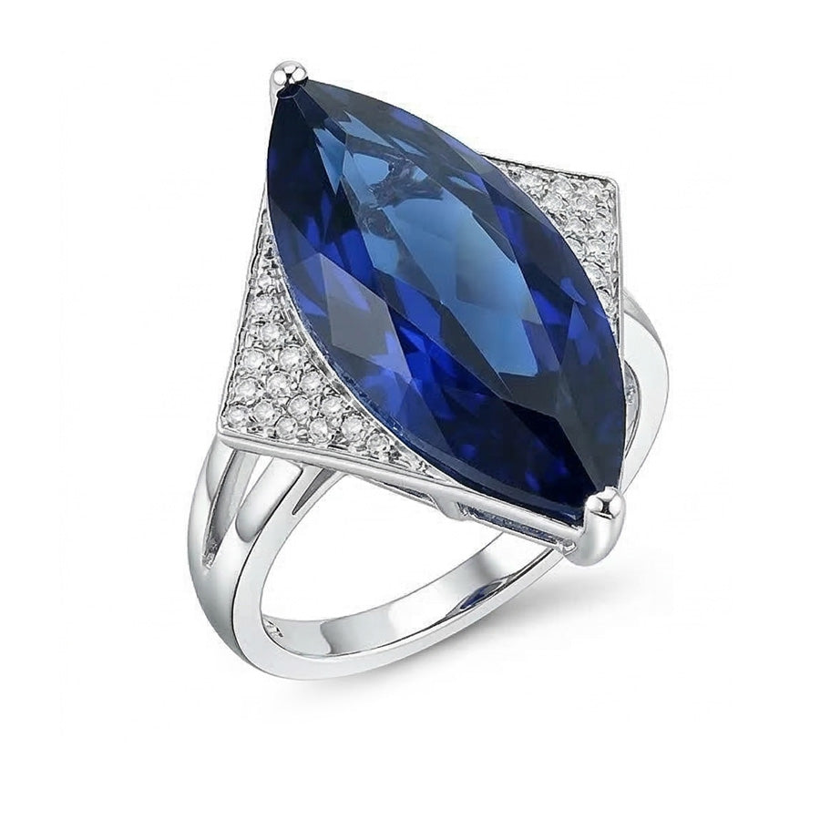 Marquise Blue Sapphire Engagement Ring With Small Natural Earth Mined Diamond ( Not Lab Grown )s 5.50 Carats