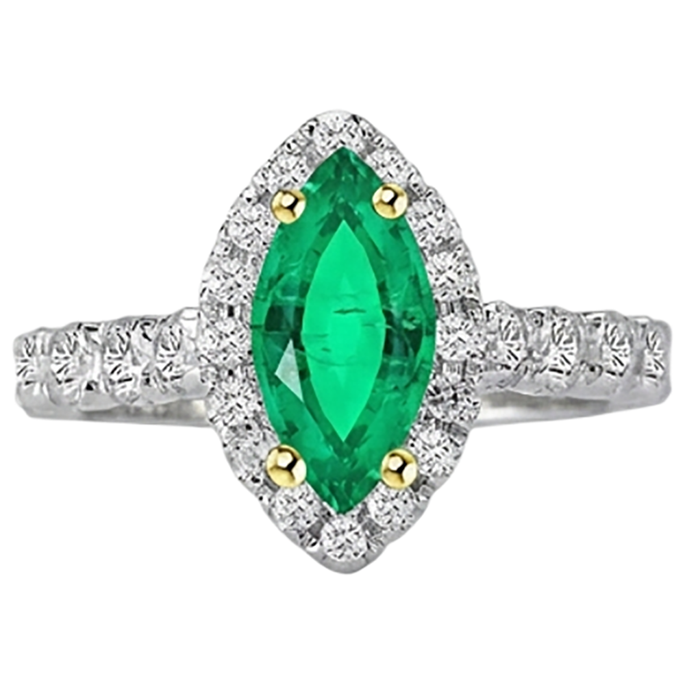 Gemstone Ring 14K Two Tone Gold with Emerald – front view