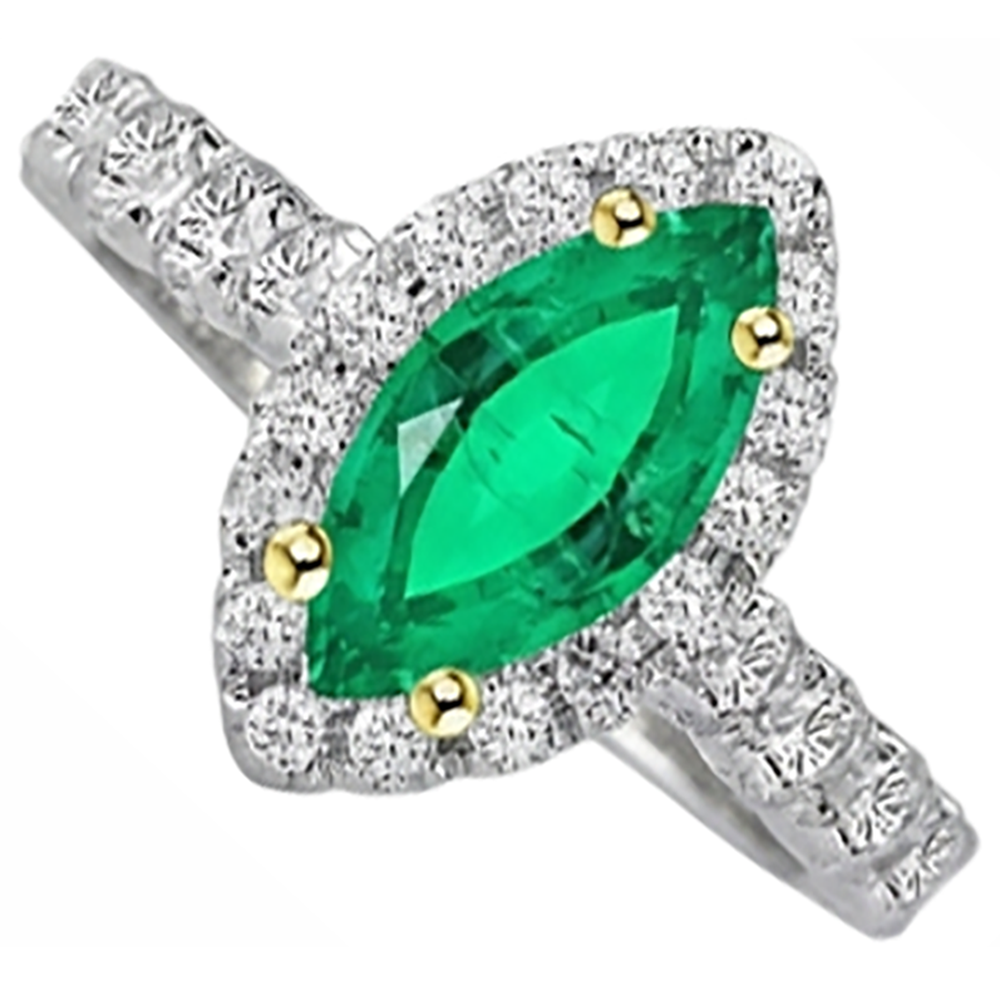 Emerald Gemstone Ring 3-ct 14K Two Tone Gold – side view