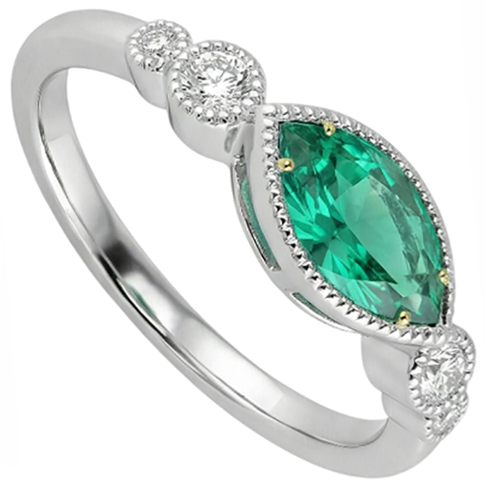 Marquise Fine Emerald ring in 14K Two Tone Gold – side view