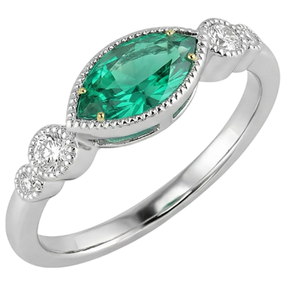 Precious Stone Ring 14K Two Tone Gold with Fine Emerald – front view