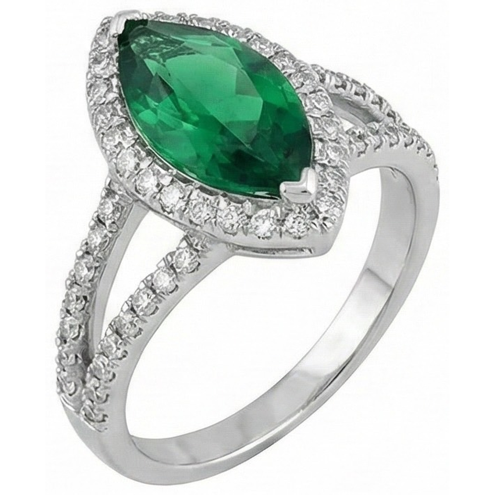 Marquise Cut Green Emerald & Round Natural Earth Mined Diamond 6.50 Carats Anniversary Ring