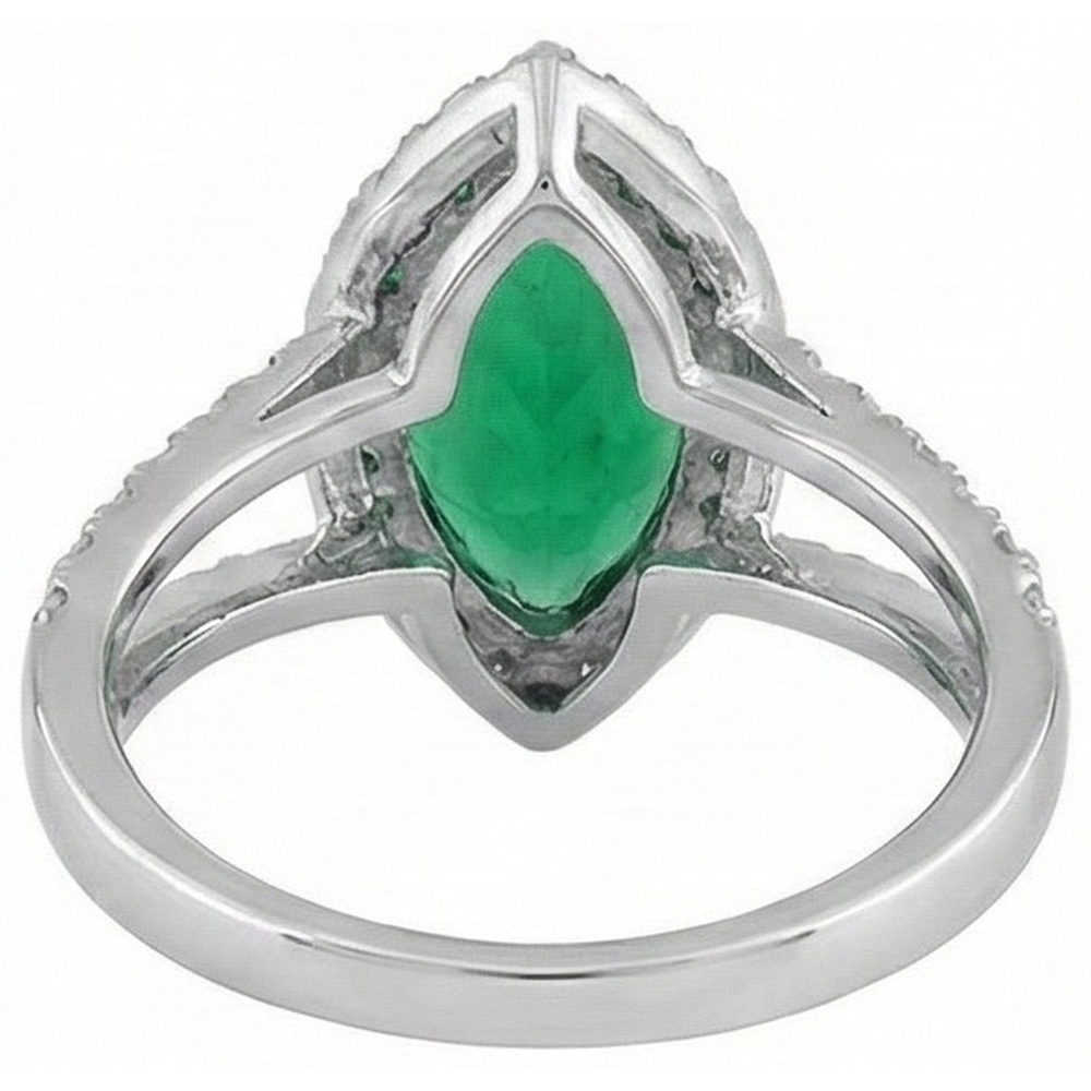 Marquise Cut Green Emerald & Round Natural Earth Mined Diamond 6.50 Carats Anniversary Ring