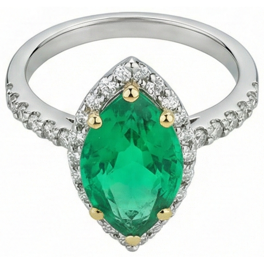 Colombian Emerald Colored Stone Ring 3.50-ct Two-Tone 14K Gold – angle view