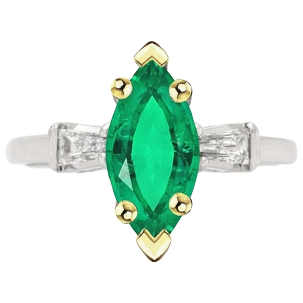 Natural Fine Emerald Gemstone Ring 3.50 ct Two-Tone 14K Gold – front view