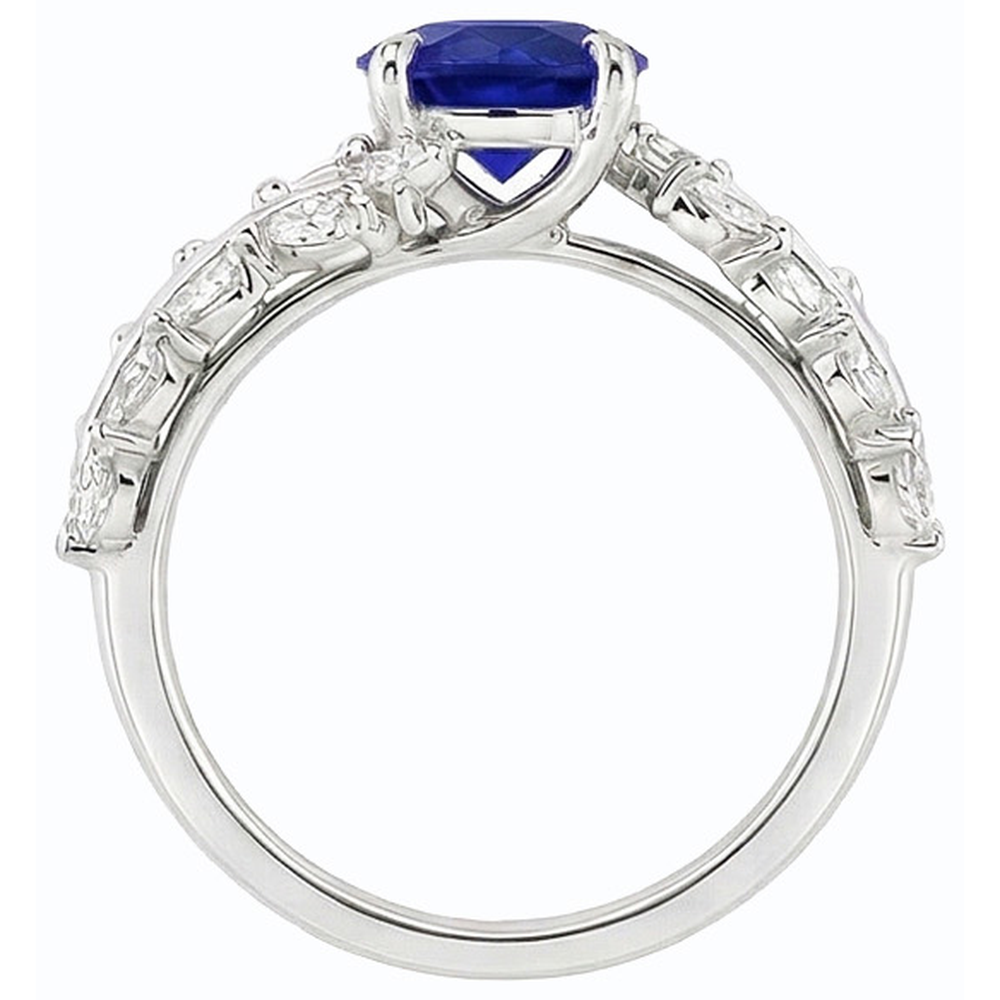 Marquise Natural Earth Mined Diamond ( Not Lab Grown ) & Round Ceylon Sapphire Ring Leaf Style 4.50 Carats