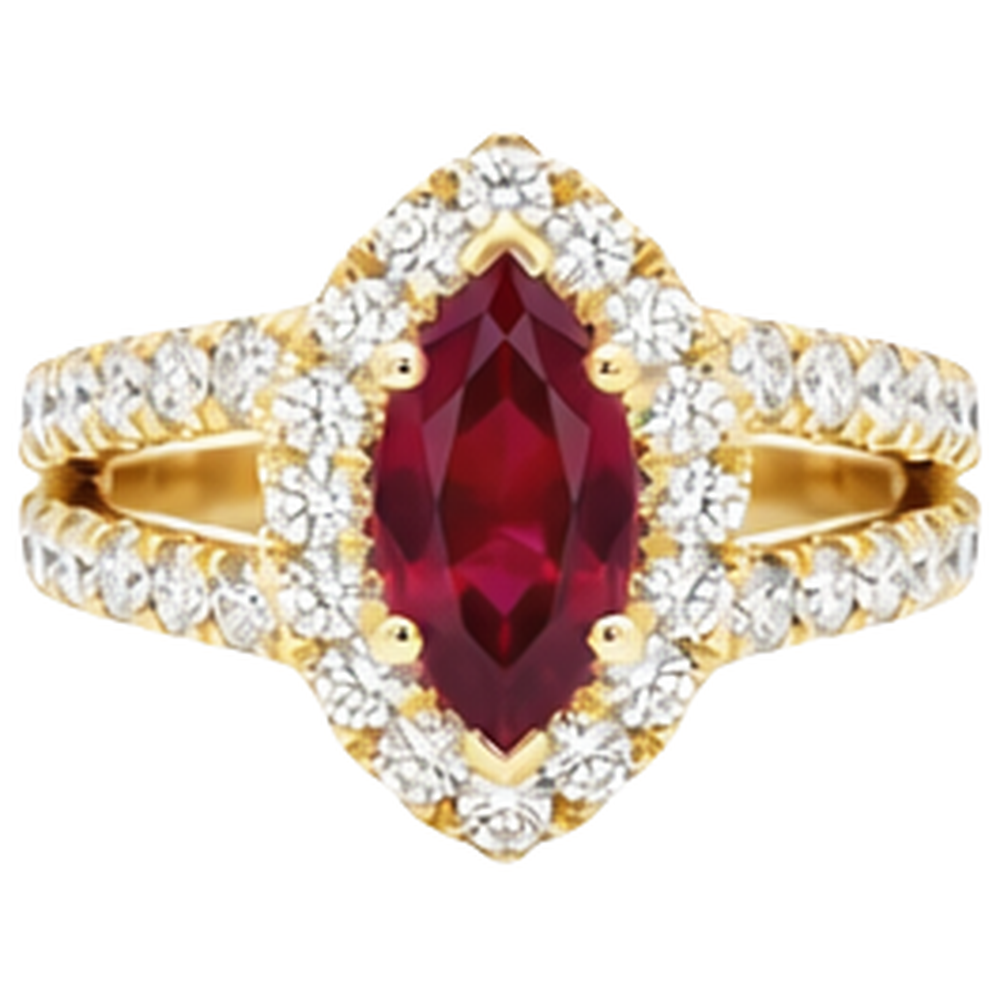 Marquise Red Ruby And Natural Earth Mined Diamond ( Not Lab Grown ) Wedding Ring 3.25 Carats Yellow Gold 14K