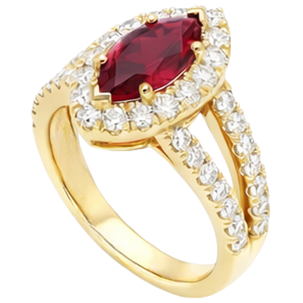 Marquise Red Ruby And Natural Earth Mined Diamond ( Not Lab Grown ) Wedding Ring 3.25 Carats Yellow Gold 14K