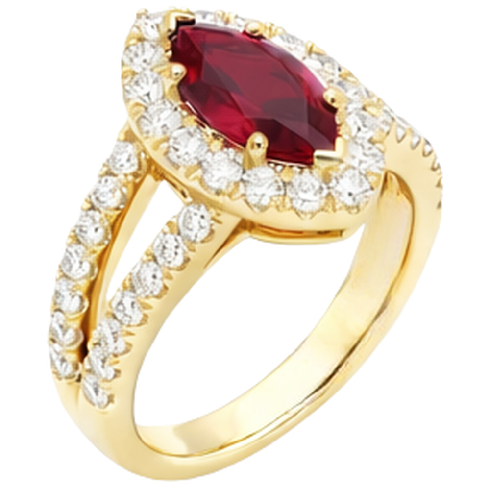 Marquise Red Ruby And Natural Earth Mined Diamond ( Not Lab Grown ) Wedding Ring 3.25 Carats Yellow Gold 14K
