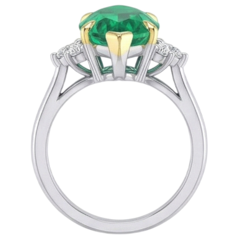 Colombian Emerald Marquise Precious Stone Ring in 14 Karat Two Tone Gold – back view