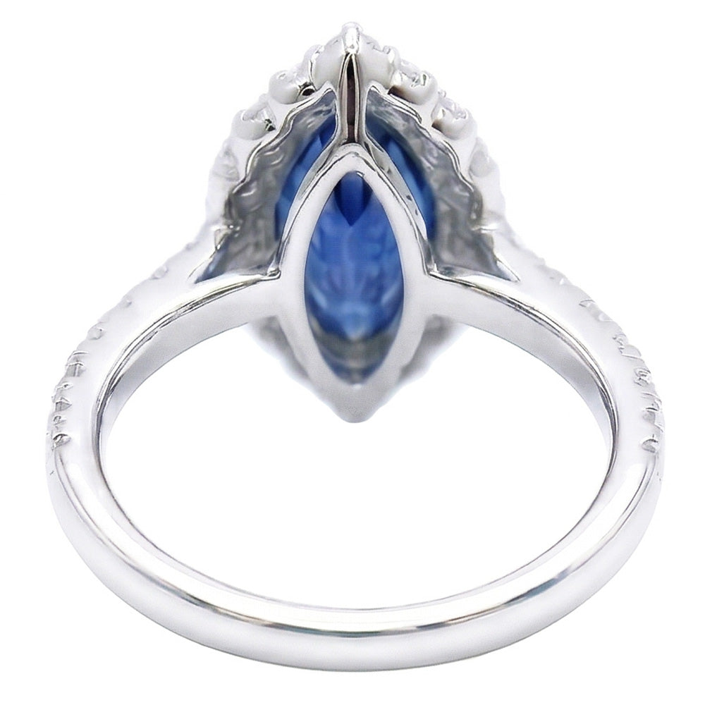 Marquise Shape Sri Lanka Blue Sapphire Round Natural Earth Mined Diamond ( Not Lab Grown ) Ring 2.60 Ct