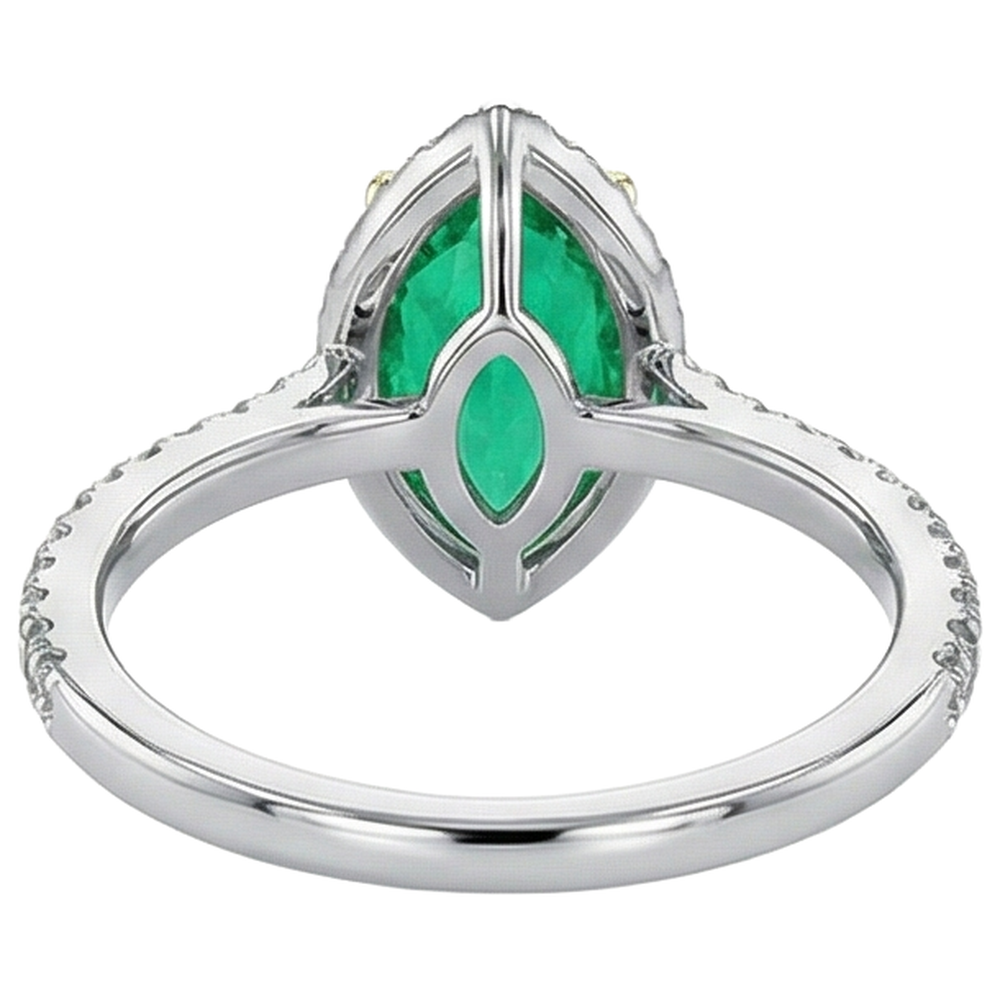 Fine Emerald Colored Stone Ring 4-ct 14K Two Tone Gold – back view
