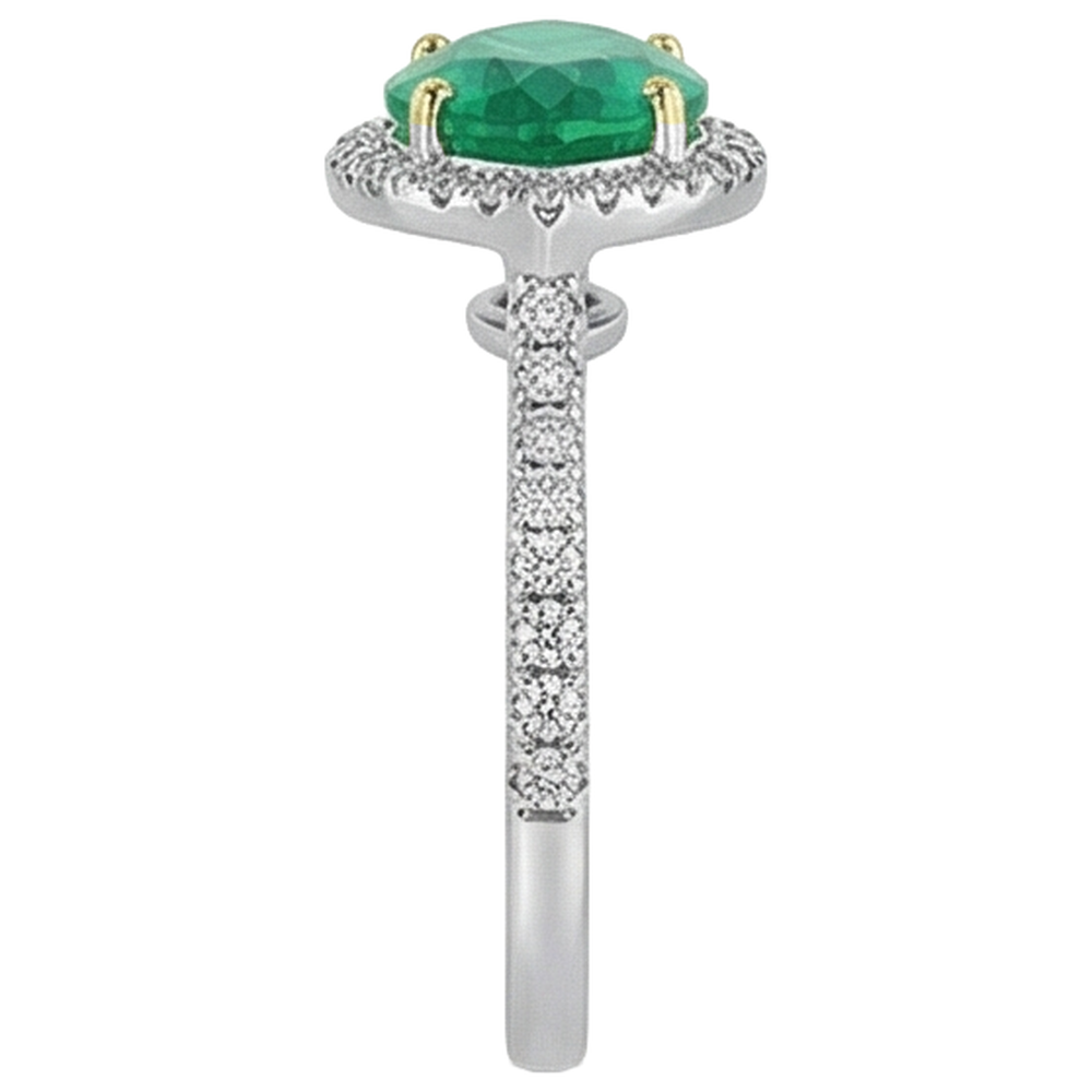 Colored Stone Ring 14K Two Tone Gold with Fine Emerald – profile view