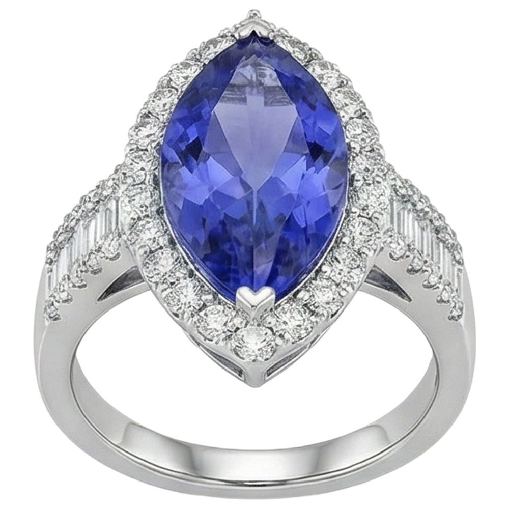 Marquise Tanzanite And Natural Earth Mined Diamond ( Not Lab Grown ) 17.25 Ct Ring White Gold 14K