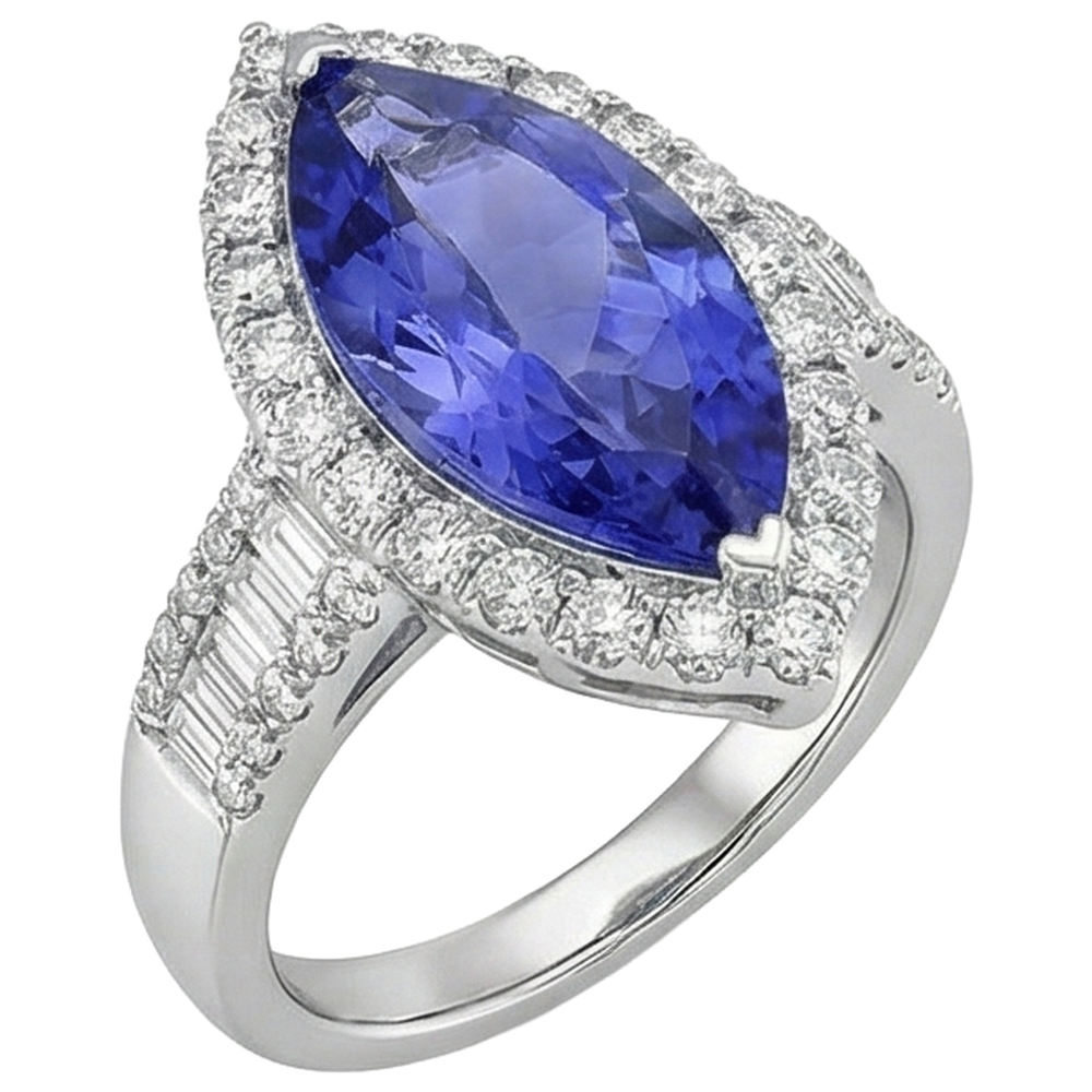 Marquise Tanzanite And Natural Earth Mined Diamond ( Not Lab Grown ) 17.25 Ct Ring White Gold 14K