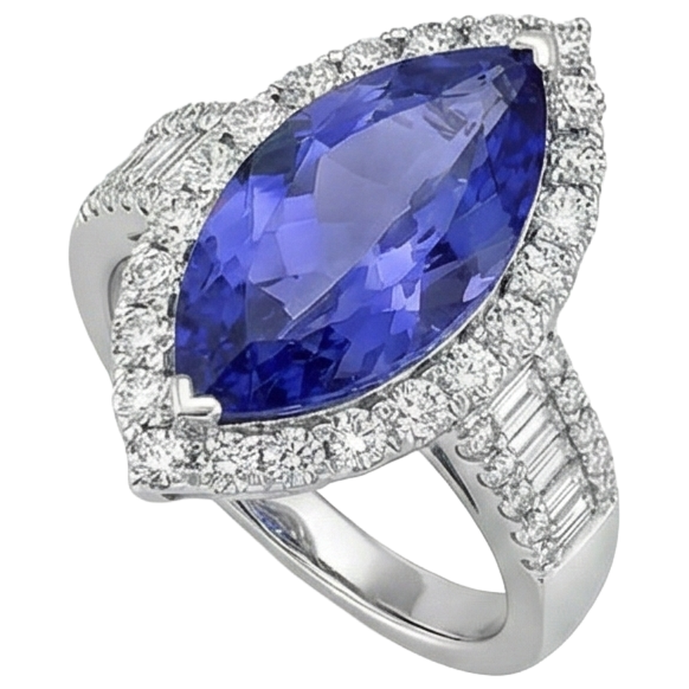Marquise Tanzanite And Natural Earth Mined Diamond ( Not Lab Grown ) 17.25 Ct Ring White Gold 14K