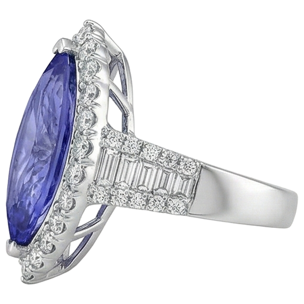 Marquise Tanzanite And Natural Earth Mined Diamond ( Not Lab Grown ) 17.25 Ct Ring White Gold 14K