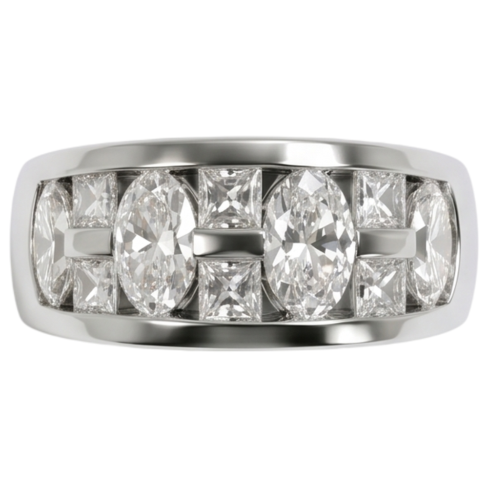 Marquise & Princess Cut Engagement Mens Band Ring White Gold 14K 5 Ct