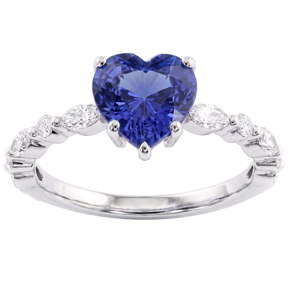 Marquise & Round Natural Earth Mined Diamond ( Not Lab Grown ) Ring Heart Light Blue Sapphire 3 Carats