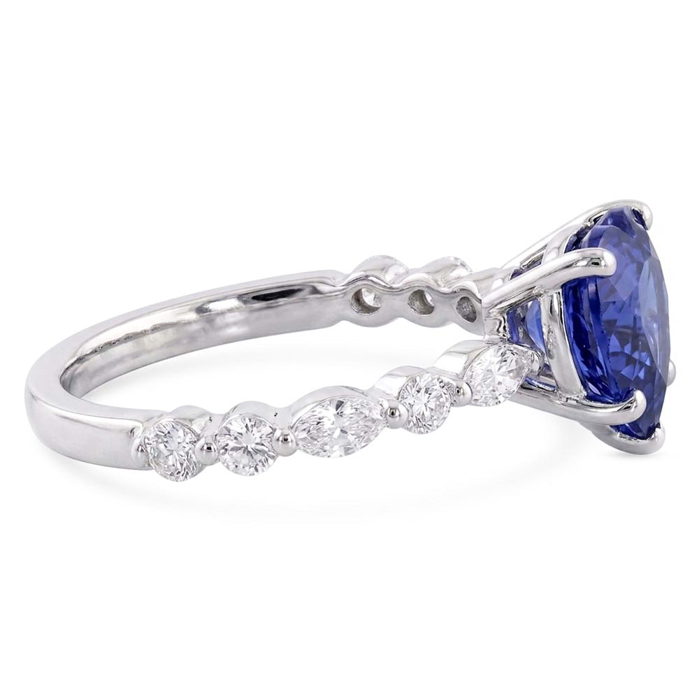 Marquise & Round Natural Earth Mined Diamond ( Not Lab Grown ) Ring Heart Light Blue Sapphire 3 Carats