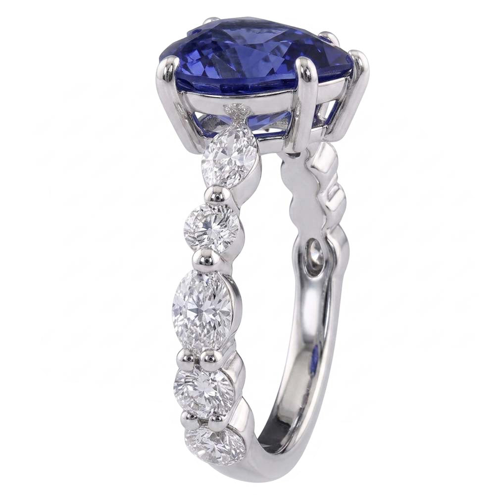 Marquise & Round Natural Earth Mined Diamond ( Not Lab Grown ) Ring Heart Light Blue Sapphire 3 Carats