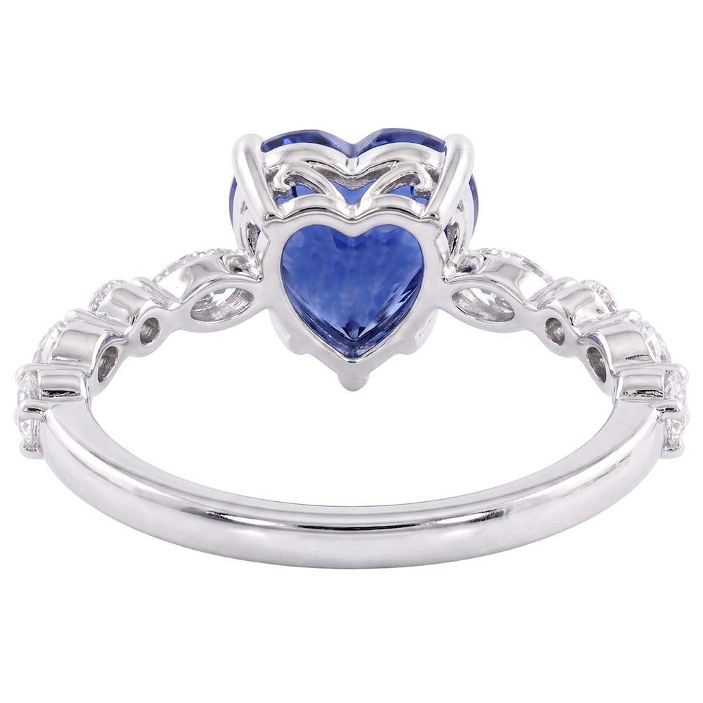 Marquise & Round Natural Earth Mined Diamond ( Not Lab Grown ) Ring Heart Light Blue Sapphire 3 Carats