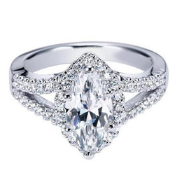 Marquise And Round Natural Earth Mined Diamond Lady 2 Carats Halo Ring With Accents WG 14K