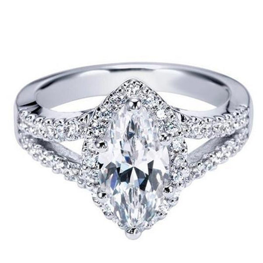 Marquise And Round Natural Diamond Lady 2 Carats Halo Ring With Accents WG 14K - Halo Ring-harrychadent.ca