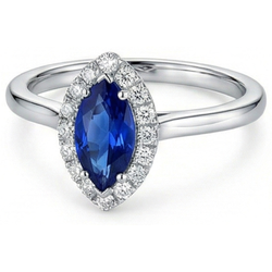 Marquise Ceylon Blue Sapphire Round Natural Earth Mined Diamond ( Not Lab Grown )s 2 Ct Wedding Ring Gold