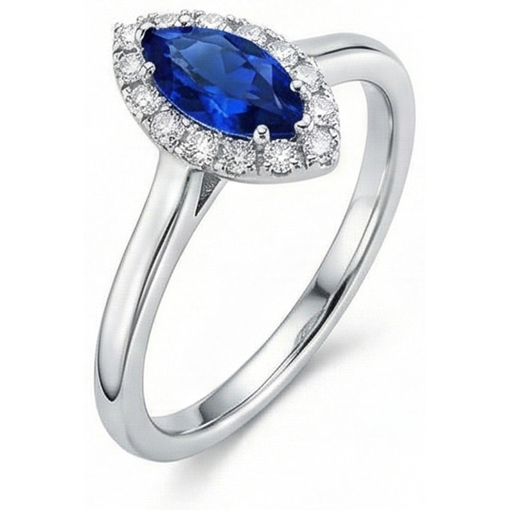 Marquise Ceylon Blue Sapphire Round Natural Earth Mined Diamond ( Not Lab Grown )s 2 Ct Wedding Ring Gold