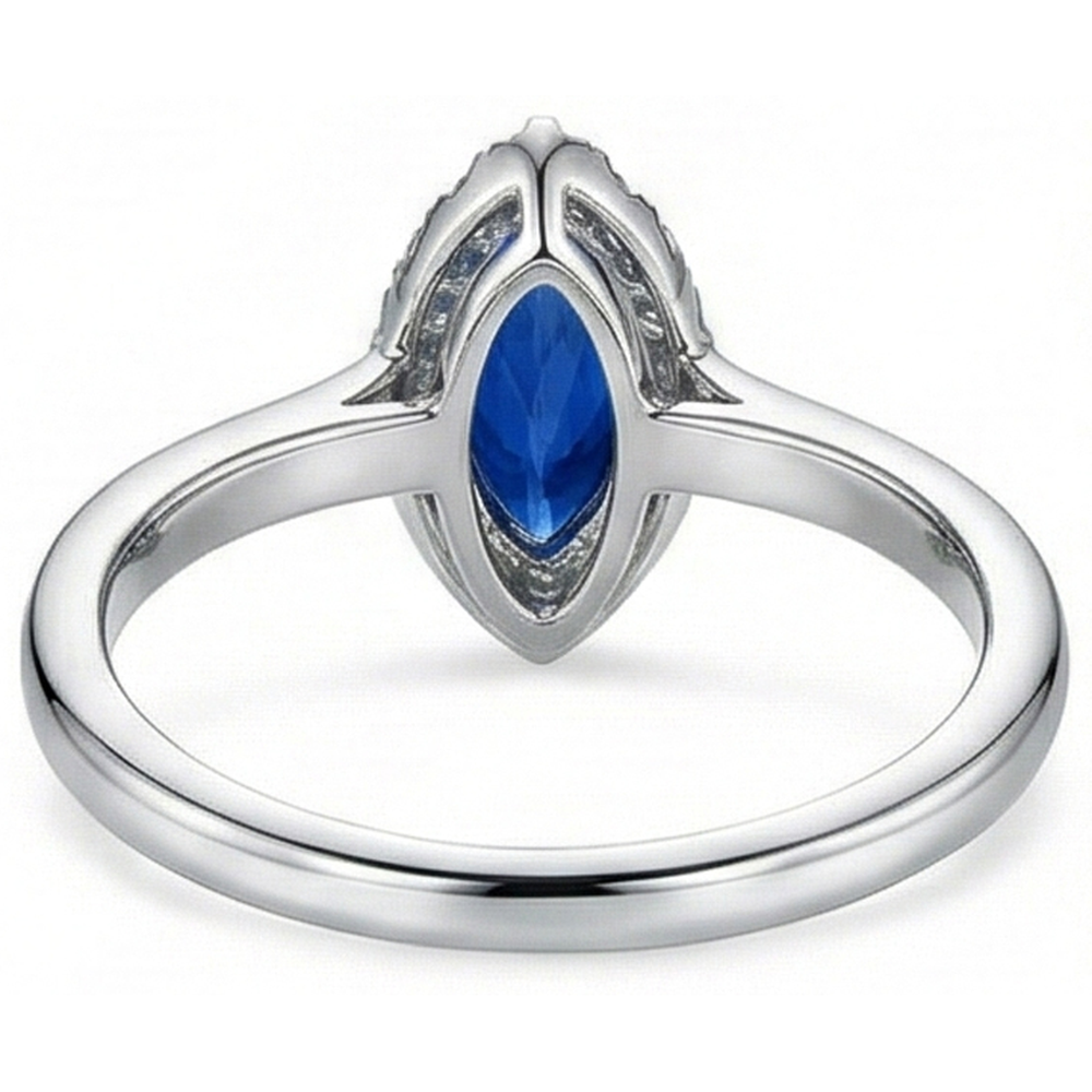 Marquise Ceylon Blue Sapphire Round Natural Earth Mined Diamond ( Not Lab Grown )s 2 Ct Wedding Ring Gold