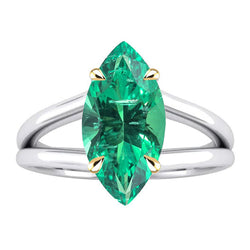 14K Two Tone Gold GIA Certified Emerald Precious Stone Ring 4 ct