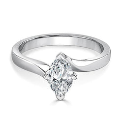 Marquise Cut 1.60 Ct Solitaire Real Diamond Engagement Ring White Gold 14K