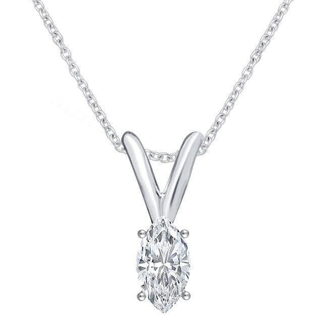 Marquise Cut 2 Carats Real Diamond Necklace Pendant White Gold 14K