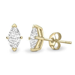 Marquise Cut 3 Carats Real Diamonds Studs Earrings Yellow Gold 14K