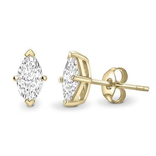 Marquise Cut 3 Carats Real Diamonds Studs Earrings Yellow Gold 14K